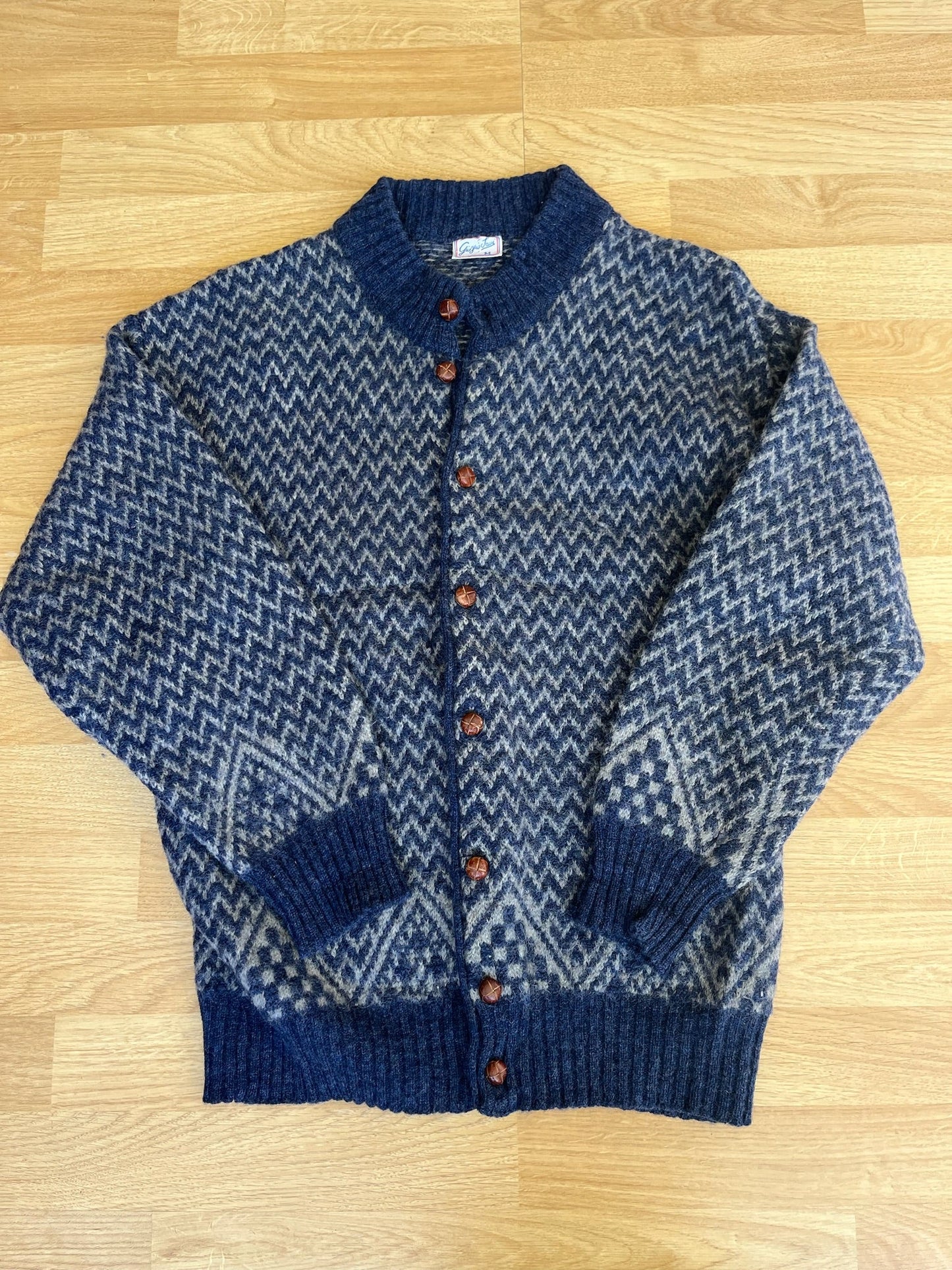 Navy Vintage cardigan with leather buttons